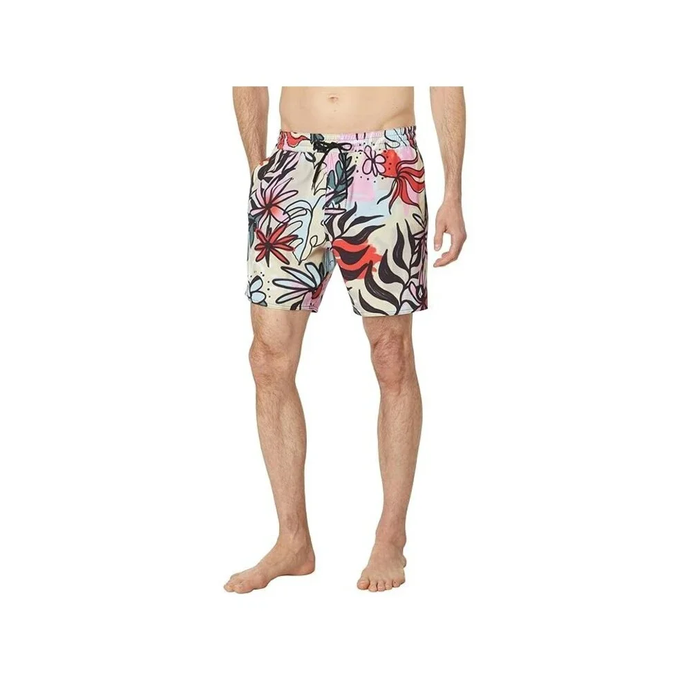 Volcom Sanctorium Trunk Shorts Men Large Multi Floral Drawstring Swimwear BUU950
